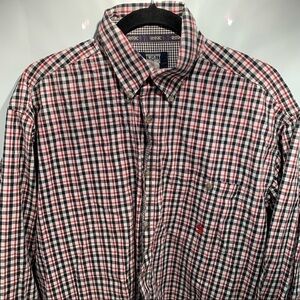 Wrangler Twenty X 20X Button Down Shirt Large Black Red Check Long Sleeve